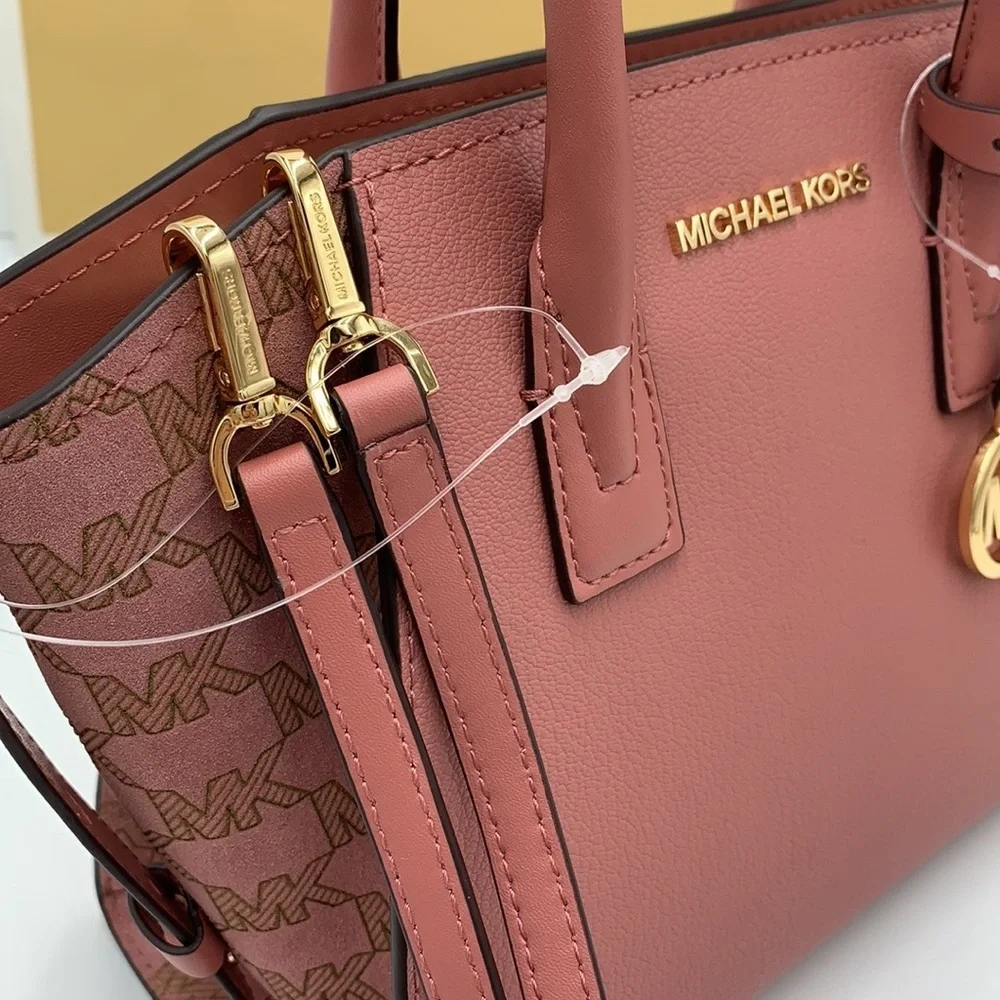 Michael Kors Avril Small Leather Top-Zip Satchel crossbody bag Rose color